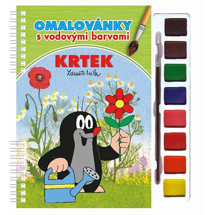 Krtek omalovánka s vodovými barvami a štětcem