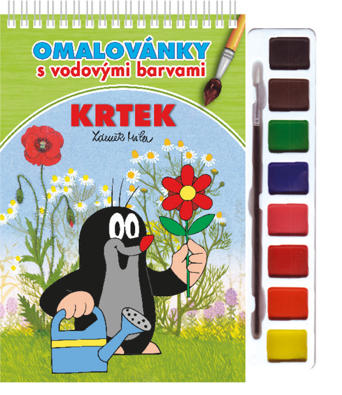 Krtek omalovánka s vodovými barvami a štětcem