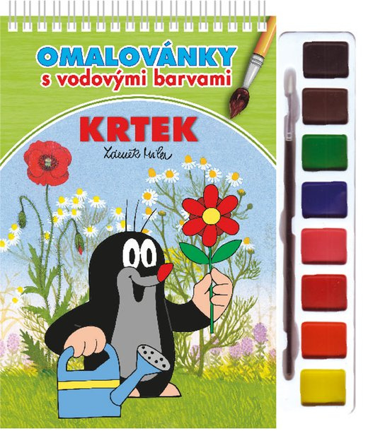 Krtek omalovánka s vodovými barvami a štětcem