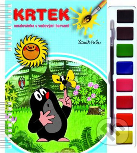 Krtek omalovánka s vodovými barvami a štětcem