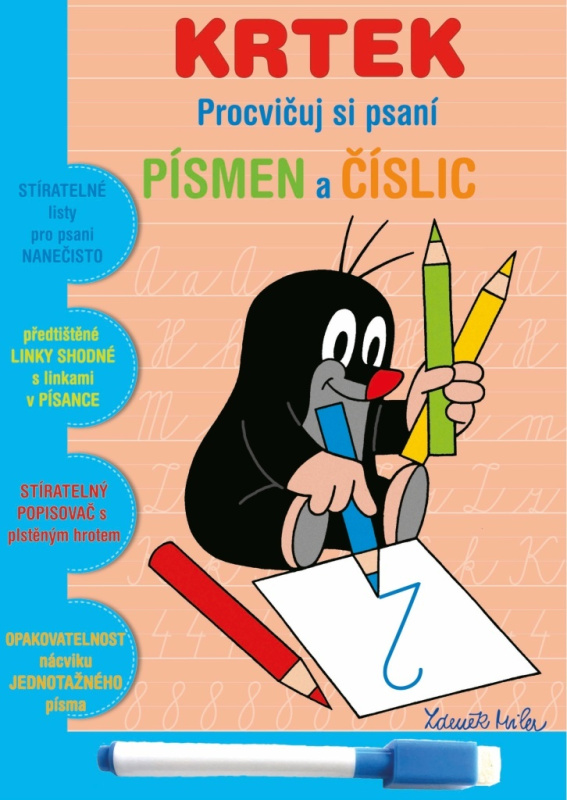 Stíratelný sešit Krtek 1 - Procvičuj si psaní písmen a číslic