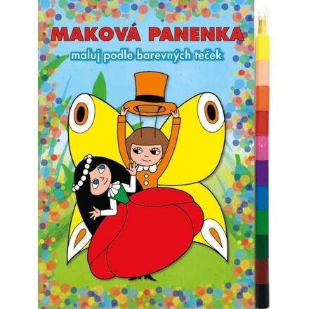 Maková panenka - Maluj podle barevných teček + MAXI voskovka
