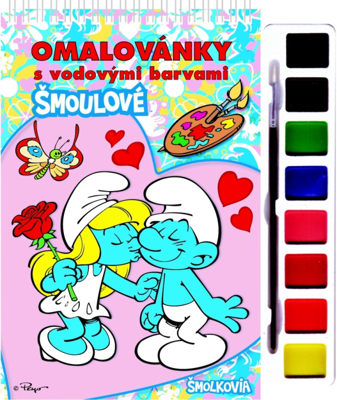 Omalovánky Šmoulové s vodovými barvami a štětcem