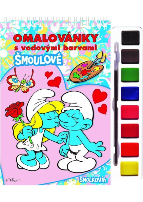 Omalovánky Šmoulové s vodovými barvami a štětcem