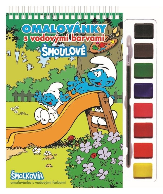 Omalovánky s vodovými barvami a štětcem Šmoulové