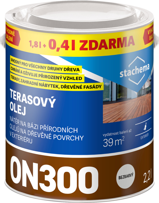 Olej terasový Stachema ON300 / Lignofix TERASOVÝ OLEJ bezbarvý 1,8 l + 0,4 l zdarma