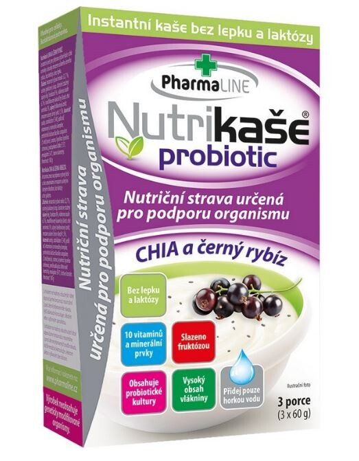 PHARMALINE Nutrikaše probiotic s chia a černým rybízem 3 x 60 g