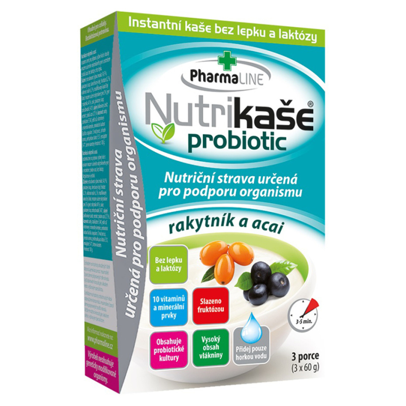 PHARMALINE Nutrikaše probiotic rakytník a acai 3 x 60 g