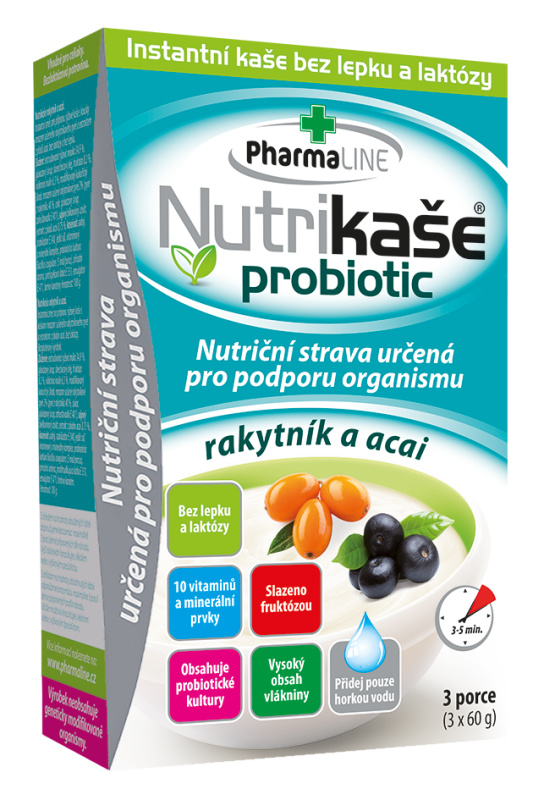 PHARMALINE Nutrikaše probiotic rakytník a acai 3 x 60 g