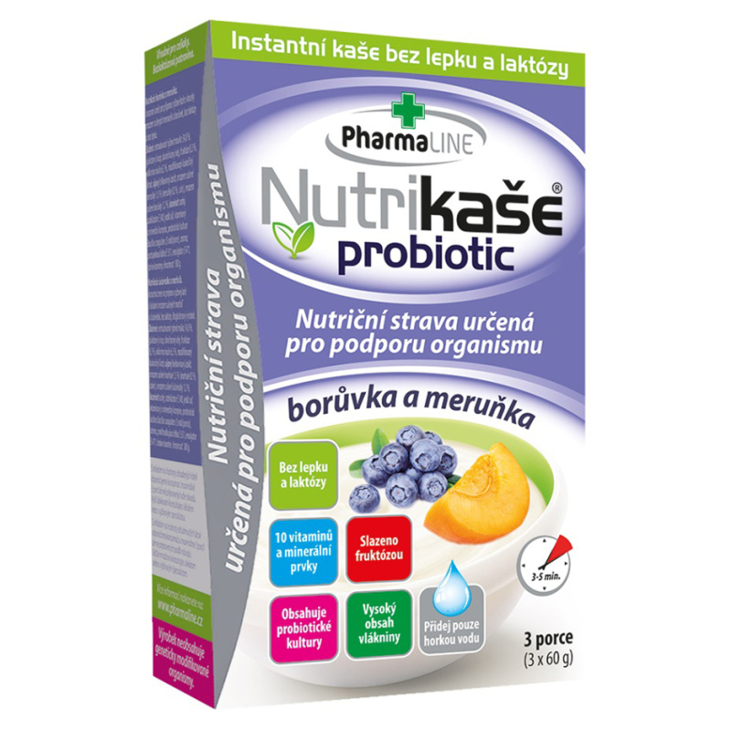 PHARMALINE Nutrikaše probiotic meruňka a borůvka 3 x 60 g