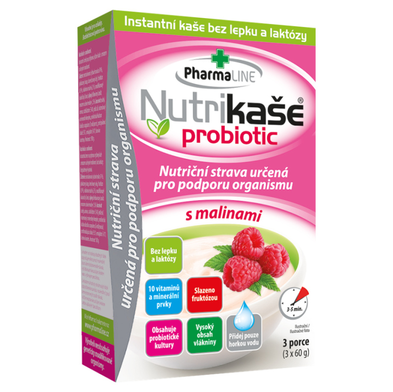 PHARMALINE Nutrikaše probiotic s malinami 3 x 60 g