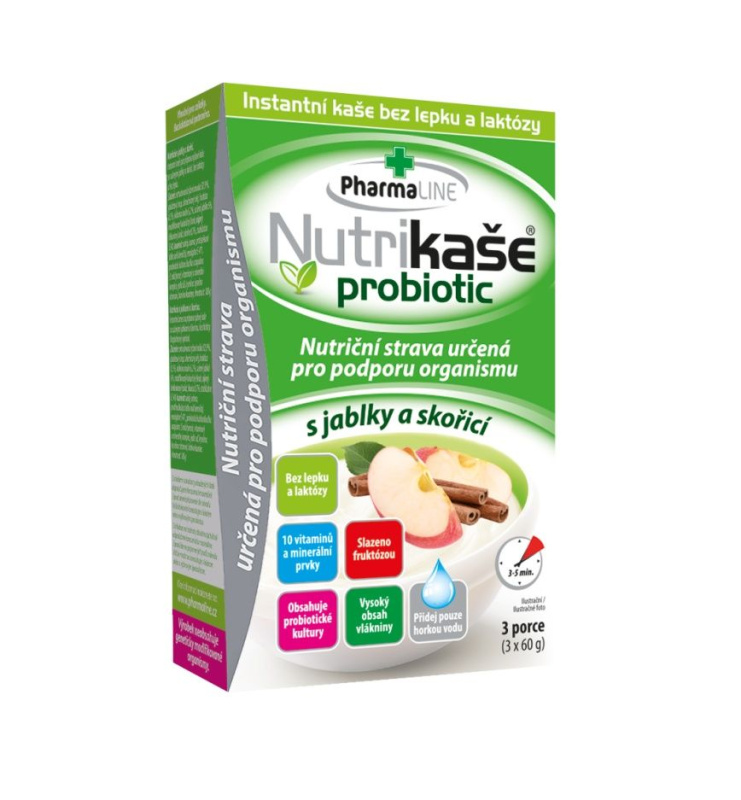 PHARMALINE Nutrikaše probiotic s jablky a skořicí 3 x 60 g