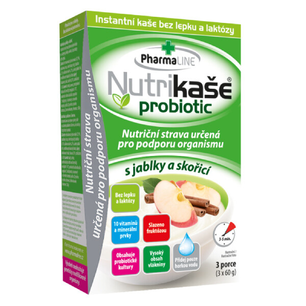 PHARMALINE Nutrikaše probiotic s jablky a skořicí 3 x 60 g