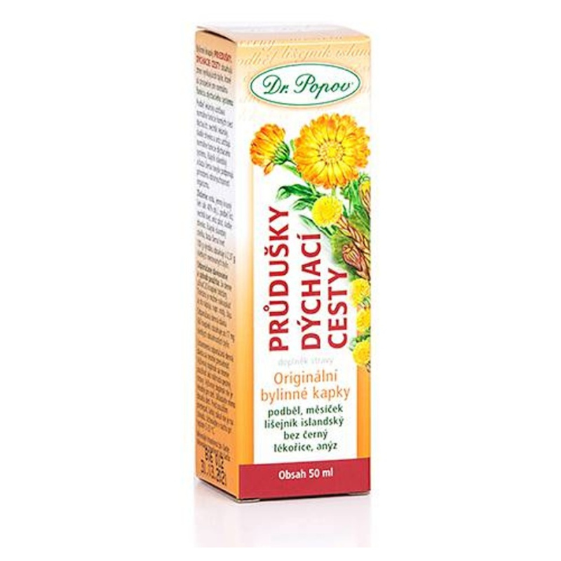 Průdušky – dýchací cesty, originální bylinné kapky, 50 ml Dr. Popov