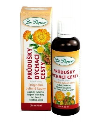 Průdušky – dýchací cesty, originální bylinné kapky, 50 ml Dr. Popov