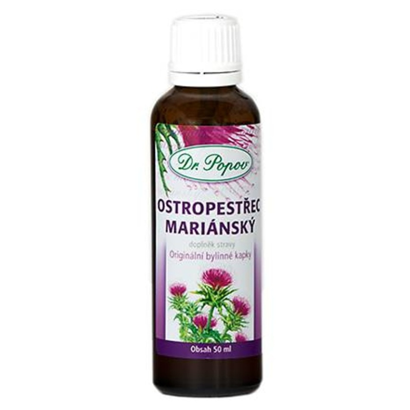 Ostropestřec mariánský, originální bylinné kapky, 50 ml Dr. Popov