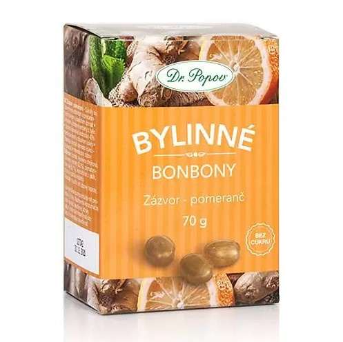 Dr. Popov Bonbony Zázvor – pomeranč, 70 g