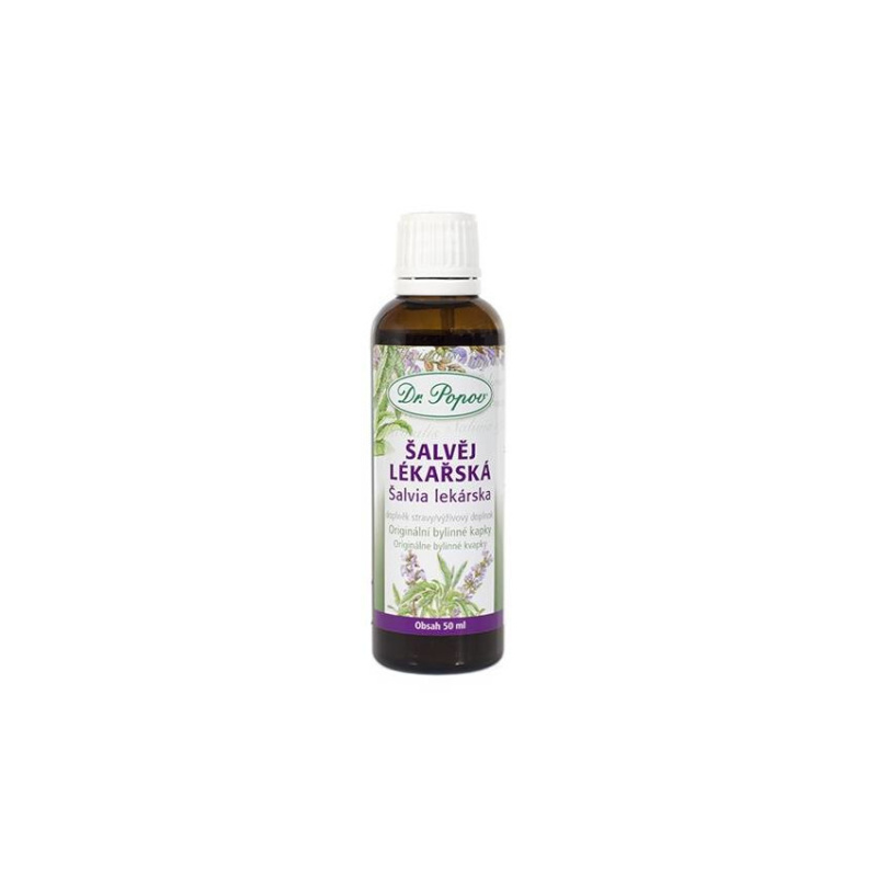 Šalvěj lékařská, originální bylinné kapky, 50 ml Dr. Popov
