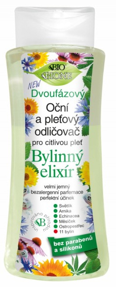 Bione Cosmetics Bylinný elixír dvoufázová odličovací emulze na oči 255 ml
