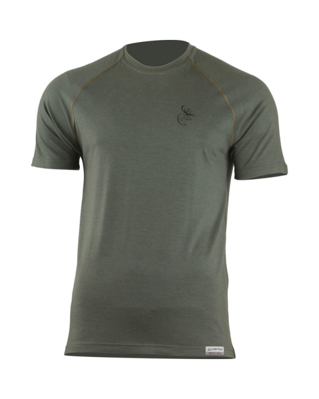 LASTING pánské merino triko s tiskem HUNTER zelené Velikost: L