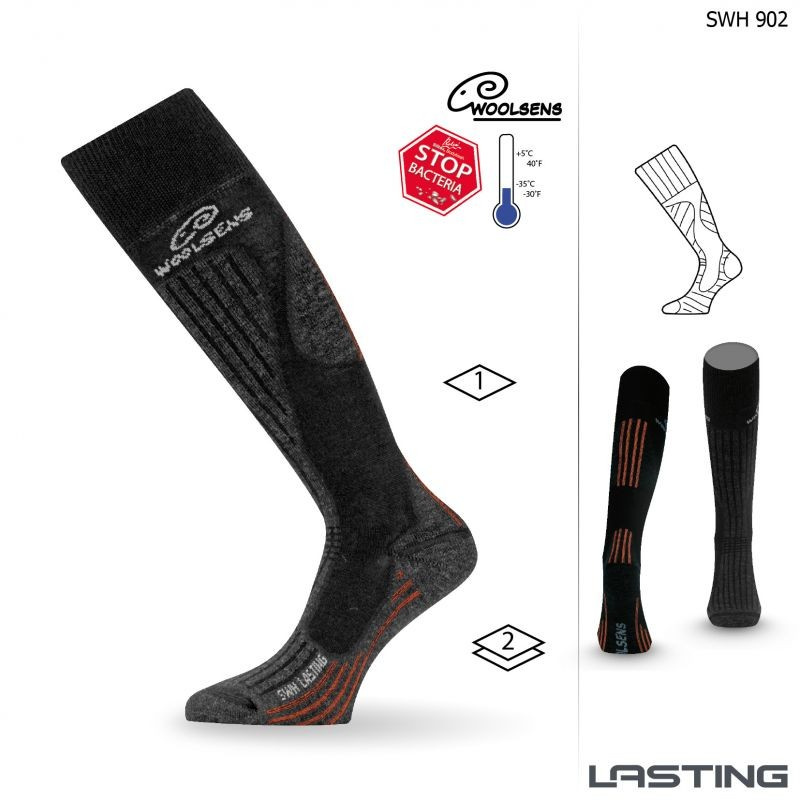 Lyžařské merino podkolenky LASTING Swh černé Velikost: (46-49) XL