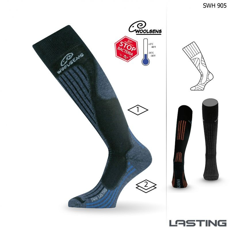 Lyžařské merino podkolenky LASTING Swh černé Velikost: (46-49) XL