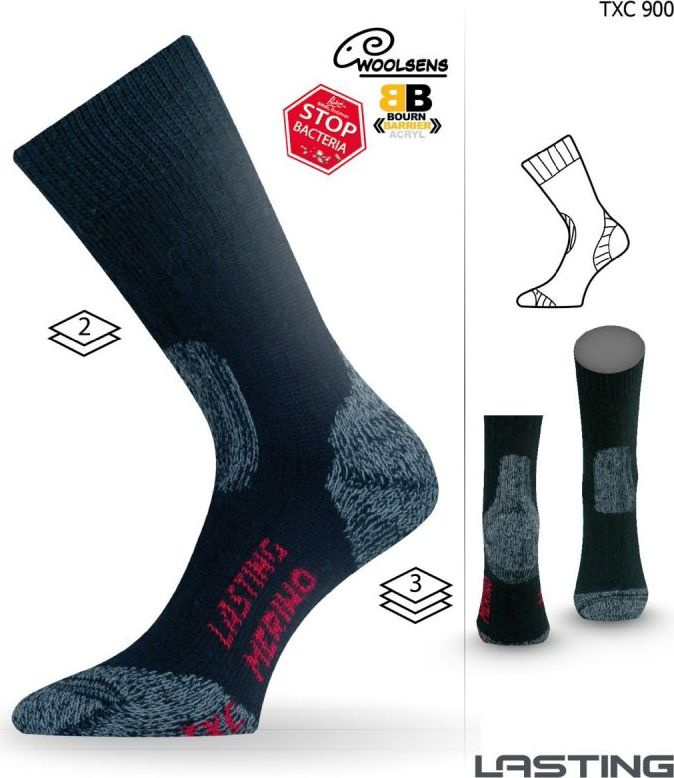 Merino ponožky LASTING Txc černé Velikost: (46-49) XL