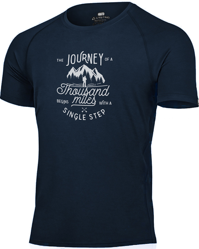 Pánské merino triko LASTING Journey modré Velikost: XXL