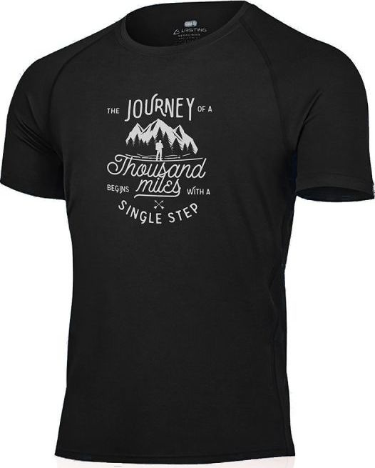 Pánské merino triko s tiskem LASTING Journey černé Velikost: XXL