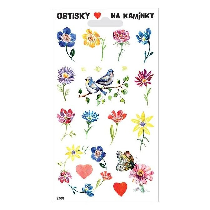 Obtisky na kamínky - Kytky a ptáčci