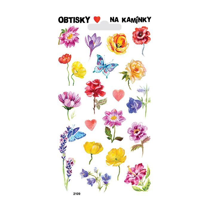 Obtisky na kamínky - Kytky a motýlci