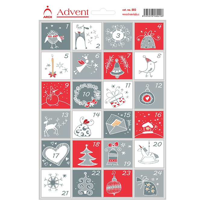 Samolepky Adventní kalendář červenošedé