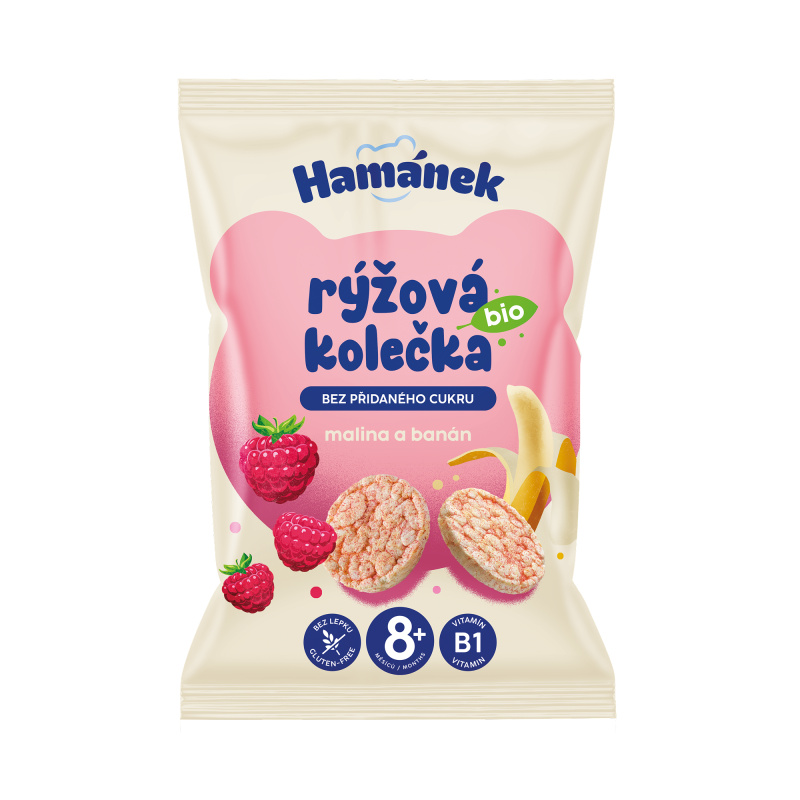 HAMÁNEK Rýžová kolečka malina a banán BIO 35 g