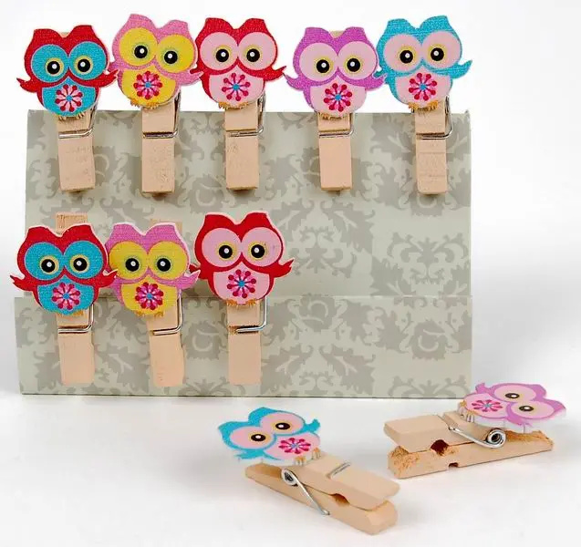 Kolíčky dekorační Shapes 10ks, 35x7 mm - Sova