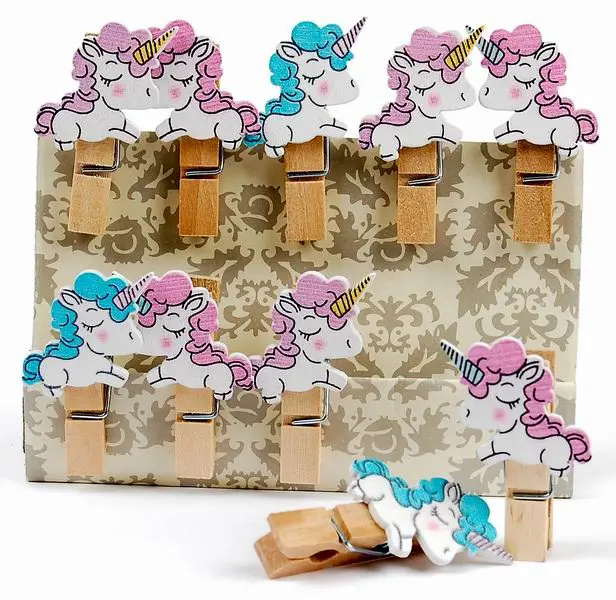 Kolíčky dekorační Shapes 10ks, 35x7 mm - Jednorožec