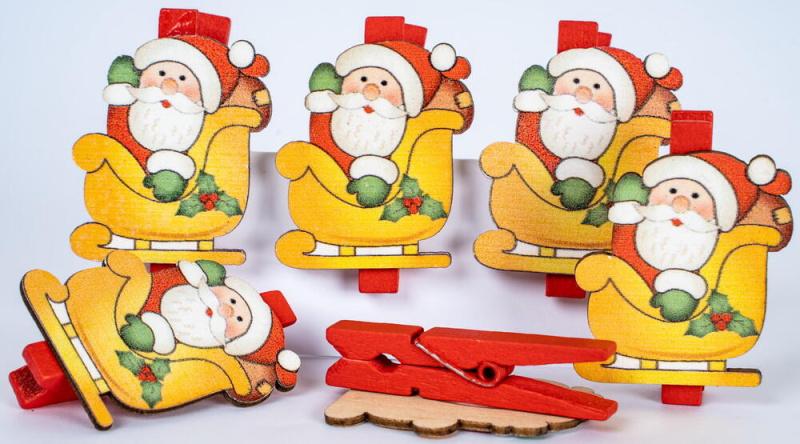 Kolíčky dekorační Winter - Santa, 6ks