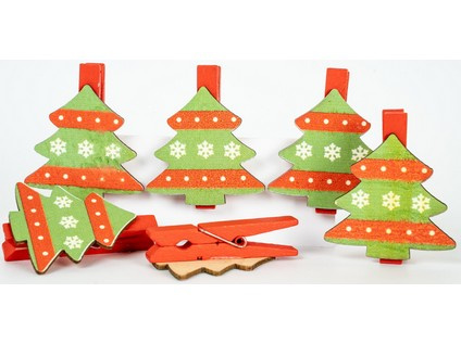 Kolíčky dekorační Winter - Stromeček, 6ks