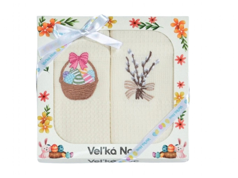 Praktik Dárková sada utěrek KIARA Velikonoční košík a větvičky (2 ks)