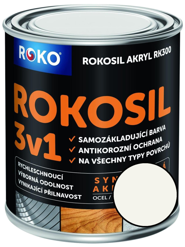 Barva samozákladující Rokosil akryl 3v1 RK 300 1000 bílá, 0,6 l