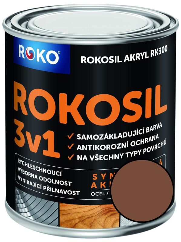 Barva samozákladující Rokosil akryl 3v1 RK 300 2320 hnedá světlá, 0,6 l