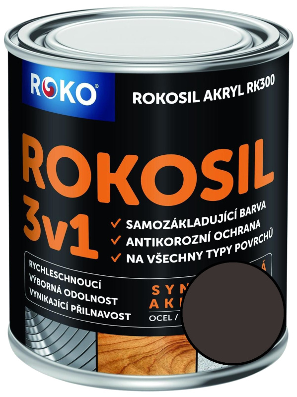 Barva samozákladující Rokosil akryl 3v1 RK 300 2880 hnědá tmavá, 0,6 l
