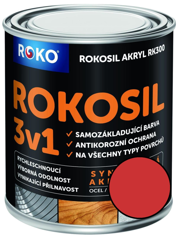 Barva samozákladující Rokosil akryl 3v1 RK 300 8140 červená světlá, 0,6 l