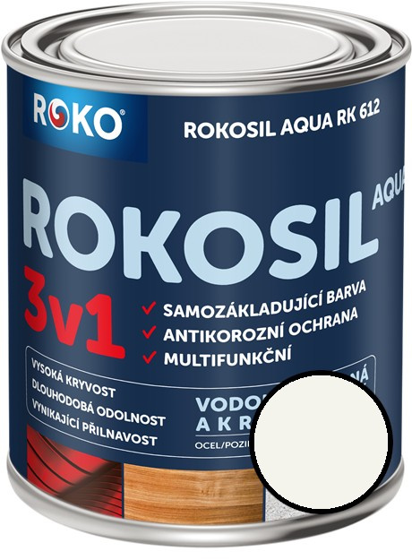 Barva samozákladující Rokosil Aqua 3v1 RK 612 1000 bílá, 0,6 l