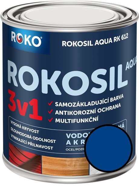 Barva samozákladující Rokosil Aqua 3v1 RK 612 4550 modrá střední, 0,6 l
