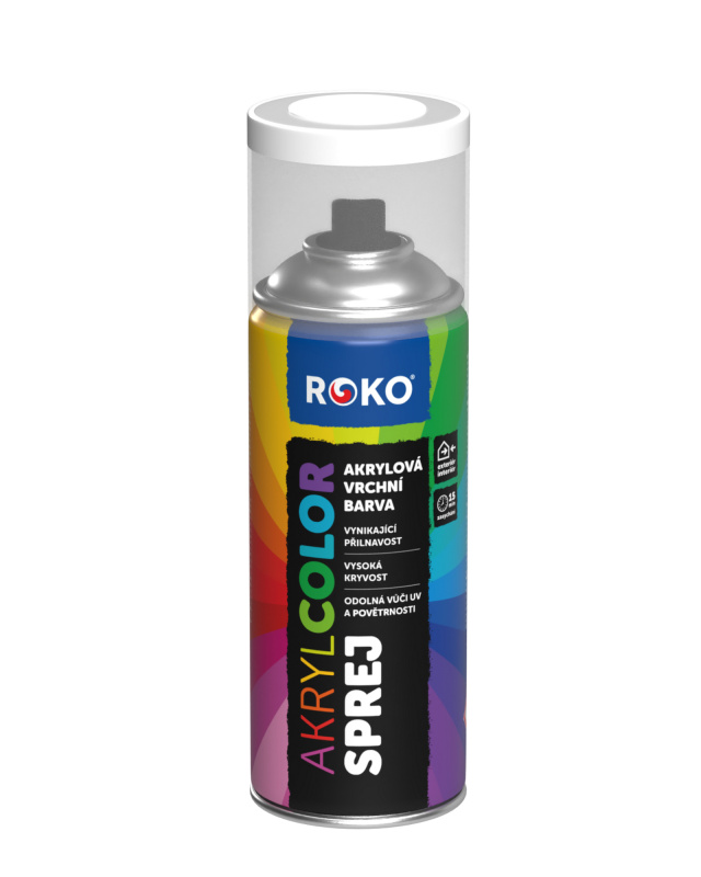 Barva akrylová vrchní Roko AKRYCOLOR Sprej bílá MAT, 400 ml