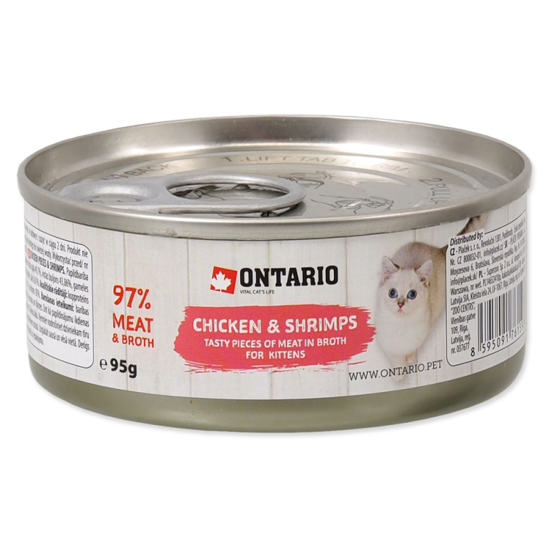 Konzerva ONTARIO Kitten kuřecí kousky s krevetami 95 g