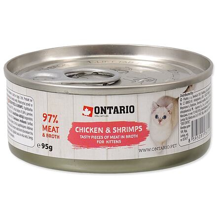 Konzerva ONTARIO Kitten kuřecí kousky s krevetami 95 g