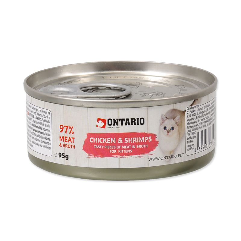 Konzerva ONTARIO Kitten kuřecí kousky s krevetami 95 g