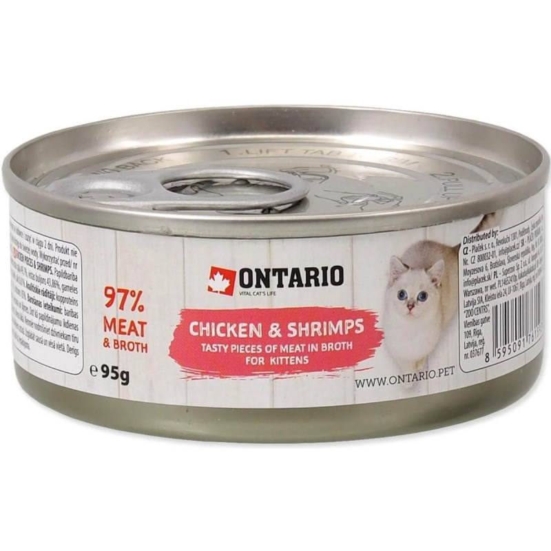 Konzerva ONTARIO Kitten kuřecí kousky s krevetami 95 g