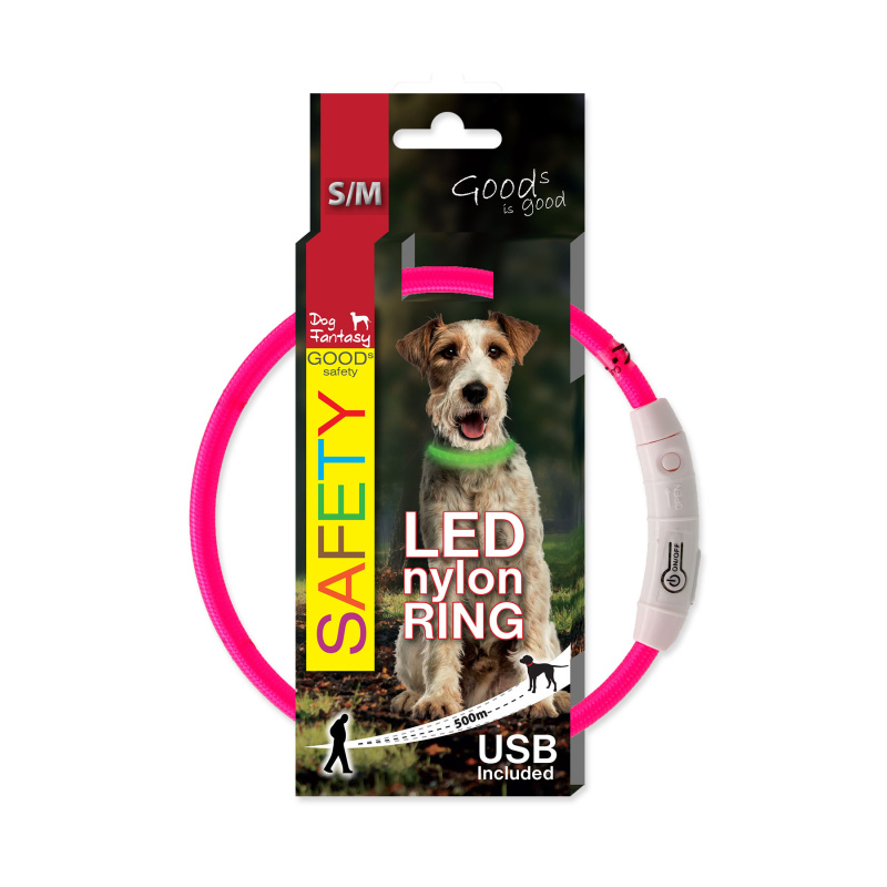 Obojek DOG FANTASY LED nylonový růžový S-M 1 ks
